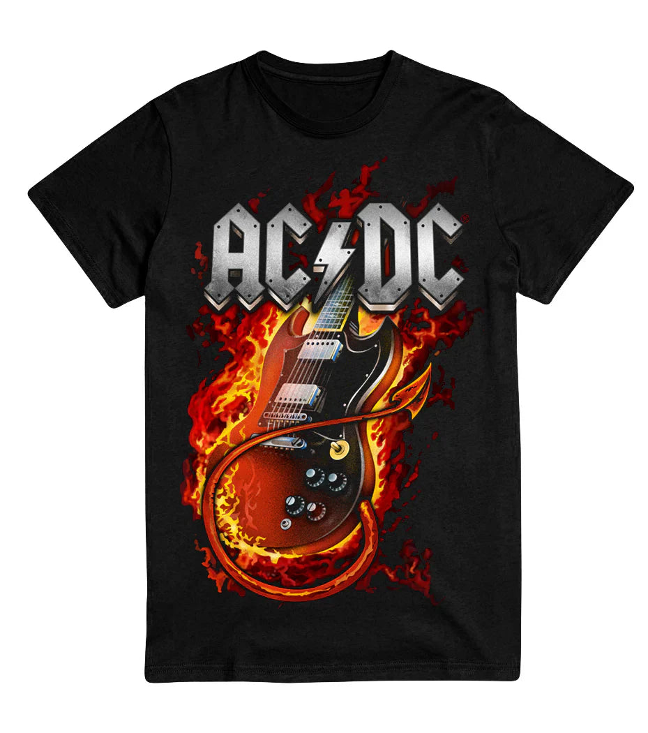 AC/DC | "Fire Flames Guitar" Men's T-Shirt Black - Officially Licensed_0